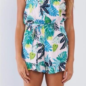 Le Lis One Piece with Blue and Green Leaf Print